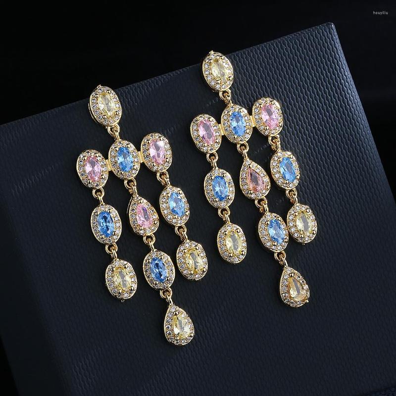 

Stud Earrings 20222 For Ladies Silver Plate Micro Pave Cubic Zirconia Temperament Long Tassel Fashion Jewellery