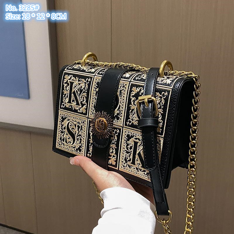 

Wholesale ladies shoulder bags 3 colors this year popular explosions exquisite embroidery chain bag street personality contrast handbag sweet foreign wallet, Brown-3285#