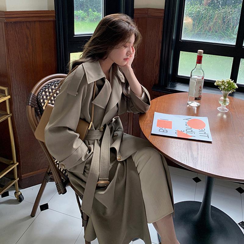

Women's Trench Coats Elegant Belt England Women's Coat Simple Autumn 2022 Long Female Slim Outwear Fashion Windbreaker, Green