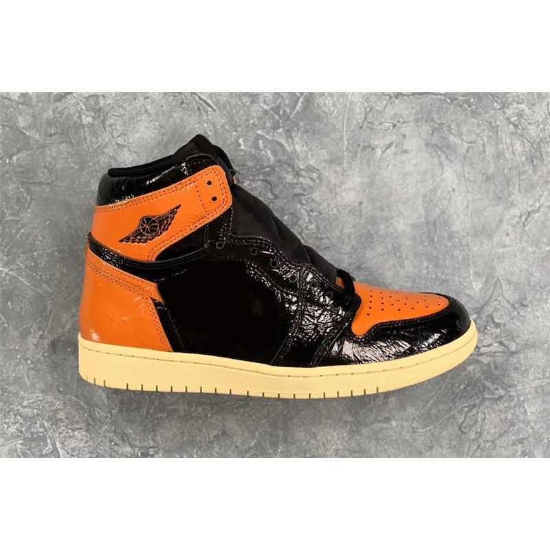 

2019 1S Authentic High OG Shattered Backboard 3.0 Black Orange Patent Leather Pale Vanilla Men Shoes 555088-028 home shoes