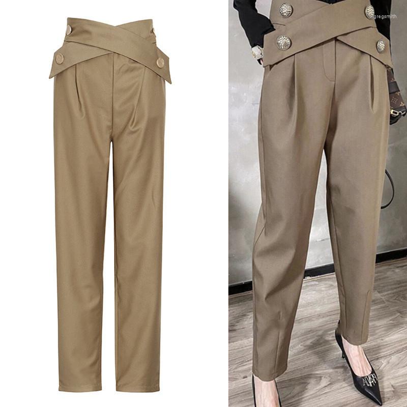 

Women' Pants Black Straight Trouser For Women High Waist Cross Wide Leg Female Fall Fashion Stylish