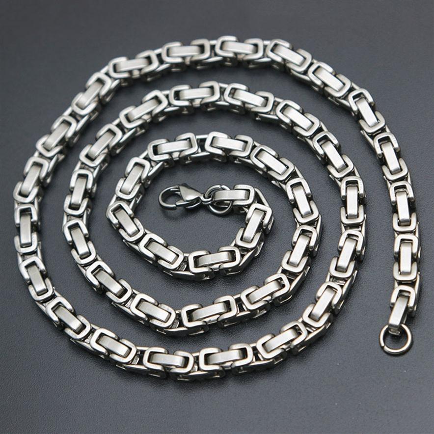 

Mens Chain 4mm 5mm Silver Tone 316 Stainless Steel Byzantine Box Link Necklace Chain298S