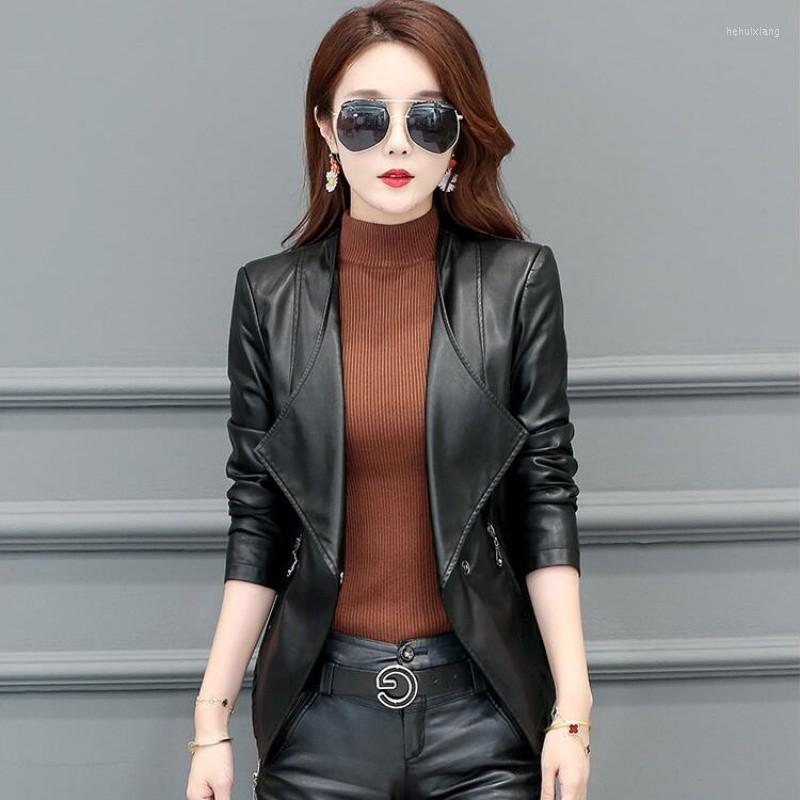 

Women's Leather 2022 Spring Autumn Sheepskin Streetwear Coat Lady Jacket Women Korean Version Locomotive Large Size Slim Ladies Top, Black