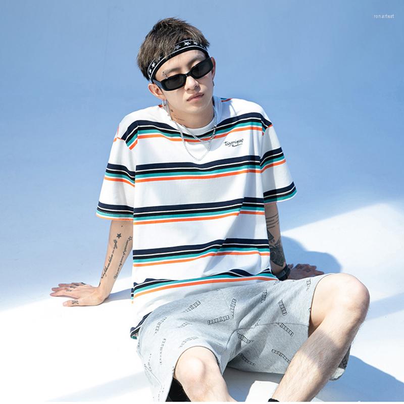 

Men's T Shirts 2022 Summer Retro National Tide INS Casual Fashion T-shirt Pure Cotton Loose Color Striped Wild, White