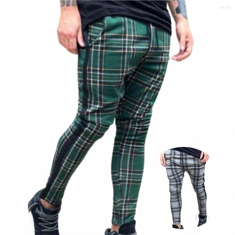 

Men's Pants Breathable Trendy All Match Men Sweat Absorption Spring Grid For Dating, Green