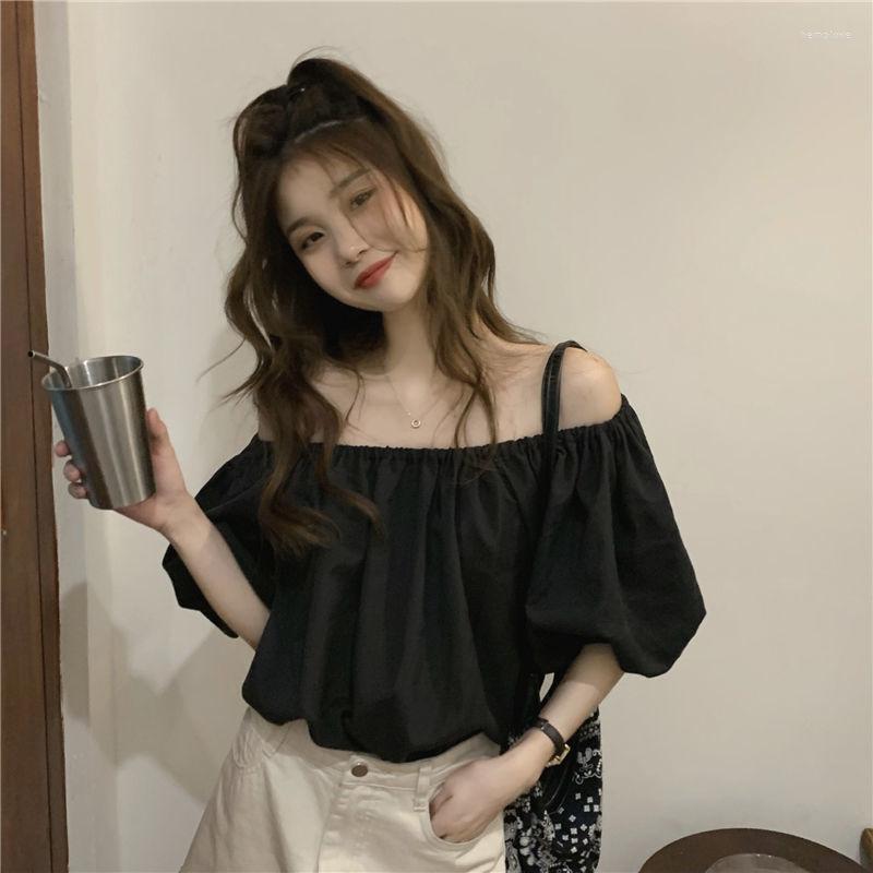 

Women's Blouses ILARES Short Sleeve One Shoulder Top Vintage Clothing Fashion Woman 2022 Blouse Shirt Shirts Korean Off Women's T-shirt, Black