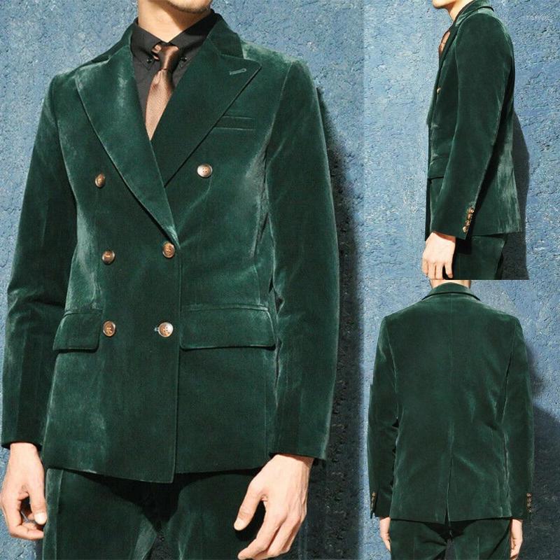 

Men's Suits Fashion Men Tailor-Made 2 Pieces Velvet Green Double Breasted High Quality Formal Wedding Groom Causal Prom Tailored, Beige