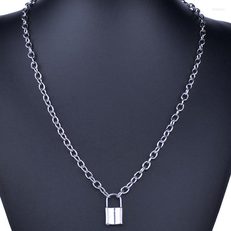 

Chains Goth Padlock Lock Chain Necklace Silver Color Women Men Punk Brand Lover Friendship Choker Jewelry Long Circle 2022