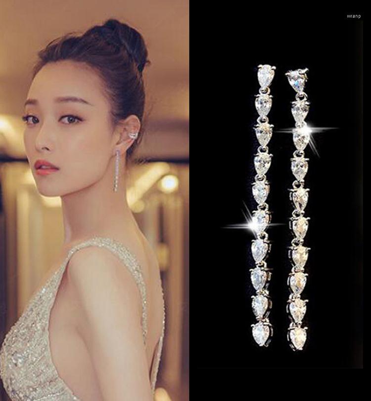 

Dangle Earrings Luxury Charm Water Drop Cubic Zircon Tassel Line For Women Wedding Jewelry
