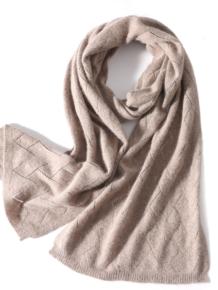 

Scarve 100 Wool Knitted Thick Scarf Diamond Openwork Pashmina Neck Warmer Ring Solid Color Fi ool Female Accessories 221119