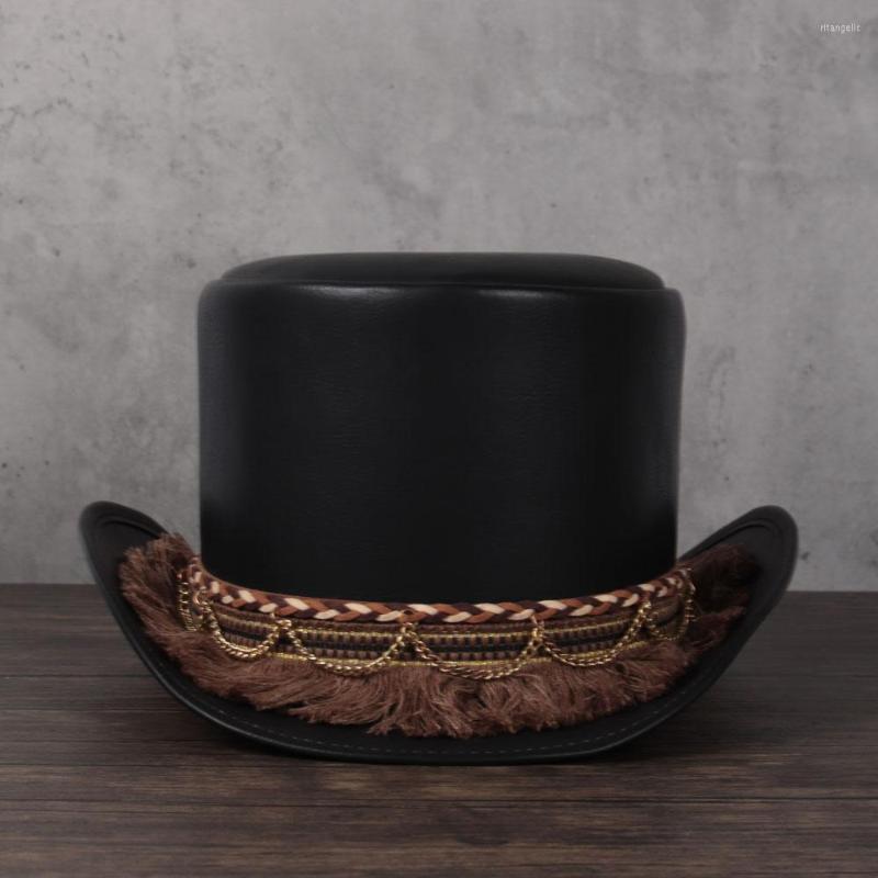 

Berets Women Men Leather Top Hat Lady Flat Fedoras Magician Tassel Cosplay Party Caps Dropshiping 3Size 13CM, Coffee-5gb