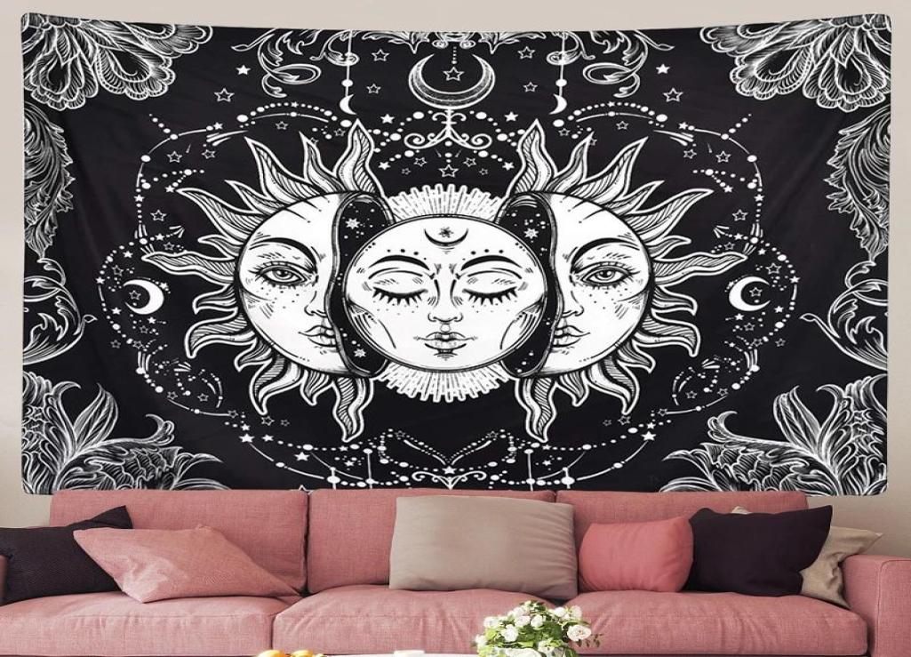 

Tapestries Sun Moon Tapestry White Black Wall Hanging Celestial Hippie Tarot Carpets Dorm Decor