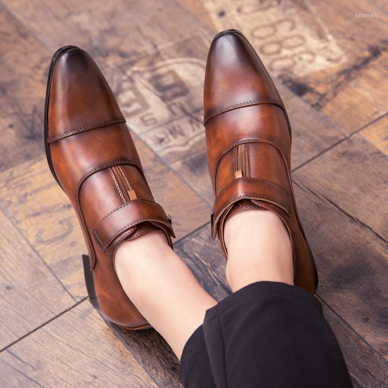 

Dress Shoes Monk Business Formal Groom Leather Lace Up Wedding Cow Hide Men's Meeting Office, Brown