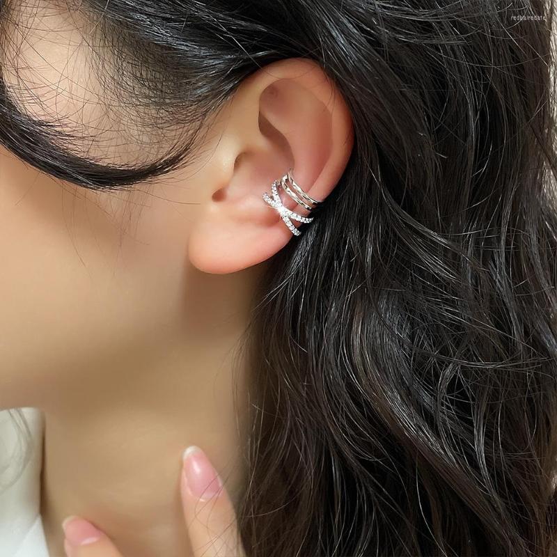 

Backs Earrings 1PC Flash Double-layer Line Ear Clip Female Bone Design Cross Earring Clips Korean Jewelry For Women Girls