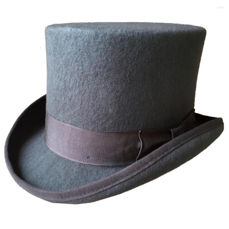 

Berets 13.5cm 5 1/4" Gray Woo Felt Low Short Top Hat / Wedding Fashion Cylinder Hat/ Chimney Pot