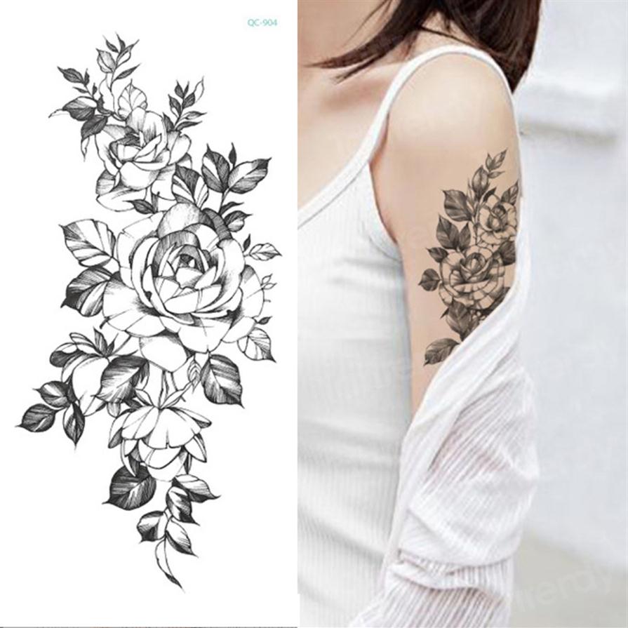 

Temporary Tattoo Sticker Flower Peony Rose Sketches Tattoo Designs Sexy Girls Model Tattoos Arm Leg Black Henna Stickers Women SH1907292114