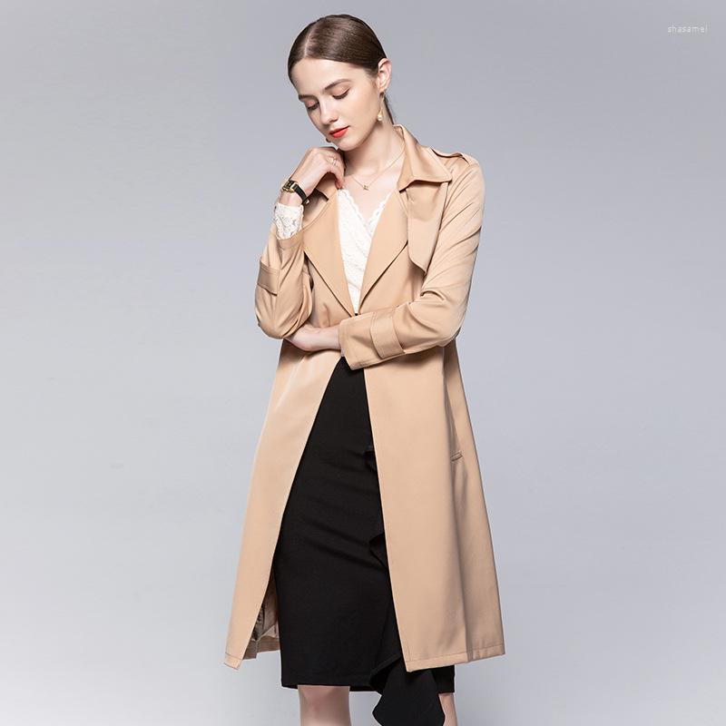 

Women' Trench Coats Autumn And Winter Women' Wear Mid-length Temperament Windbreaker Light Mature Large Lapel Solid Color Belted, Khaki