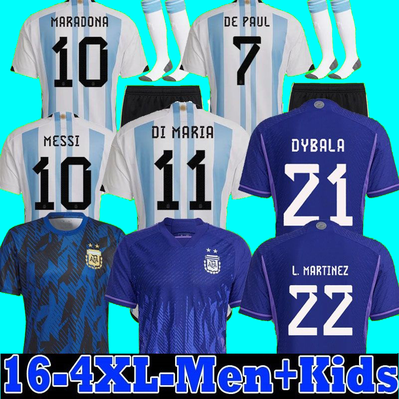 

Argentina soccer Jerseys football shirt 2022 DYBALA AGUERO MARADONA DI MARIA MESSIS L.MARTINEZ 22 23 fans player version Men Kids kit sets uniforms socks, Away+patch