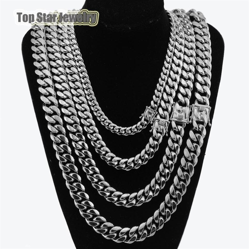 

8mm 10mm 12mm 14mm 316L Stainless Steel Jewelry High Polish Miami Cuban Chain Necklace Men Punk Curb ChainDragon-Beard Clasp 24 26 28297q