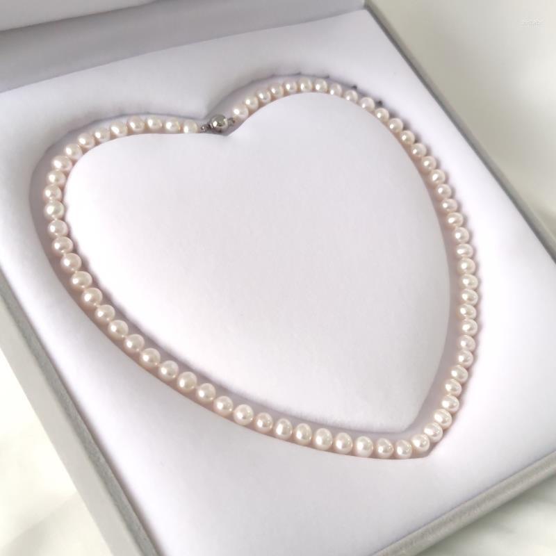 

Chains Hand Knotted Necklace Magnet Buckle Natural 6-7mm White Freshwater Pearl Sweater Chain Nearly Round 45cm