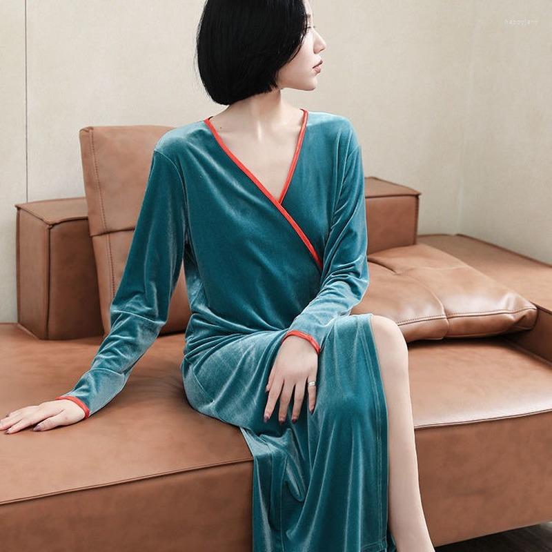 

Women' Sleepwear QWEEK Velvet Robes Women Autumn Japanese Kimono Sexy Long Peignoirs Elegant Bathrobe Female Sleeve Albornoces, Purple