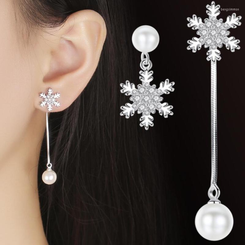 

Hoop Earrings Fashion Zircon Snowflake Pearl Long Asymmetrical Ladies