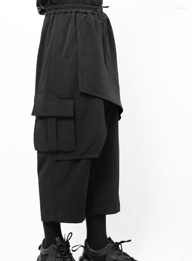 

Men' Pants Wide Men' Leg Black Loose Large Skirt Asymmetric Irregular Multi-Layer Casual In Spring And Summer