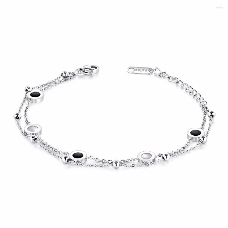 

Link Bracelets FATE LOVE Brand Fashion Metal Round Charm Bangles For Women Girl Chain Silver Rose Gold Color Women's Jewelry