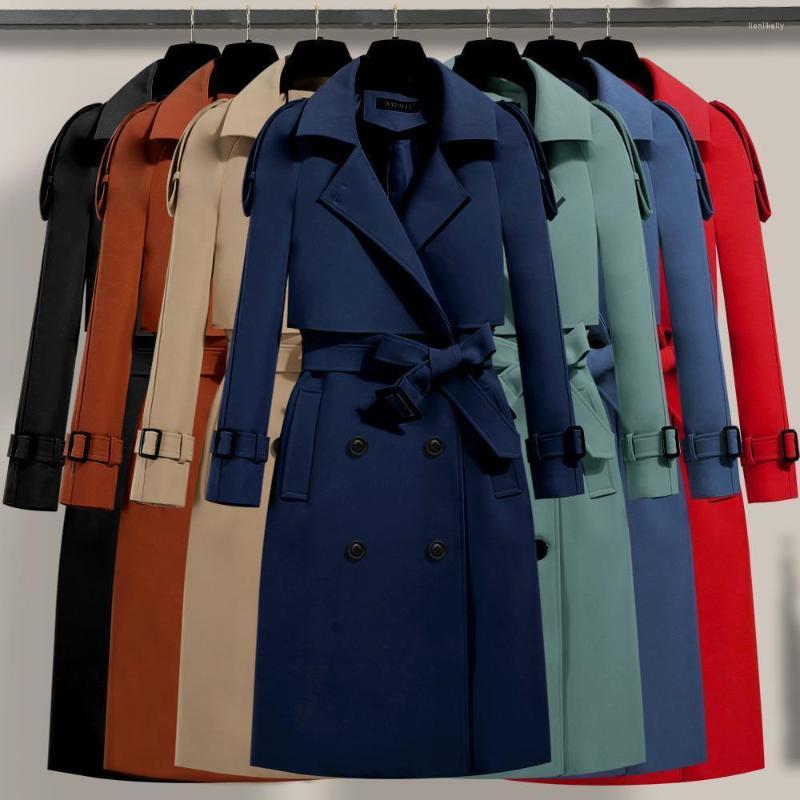 

Women's Trench Coats 2022 Autumn Fashion Double Breasted Solid Coat Vintage Turn-down Collar Warm With Belt Elegant Long, Rd