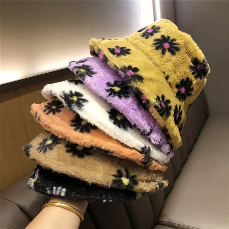 

Wide Brim Hats Bucket Japanes Winter Daisy Faux Fur For Women Thick Warm Lady Outdoor Travel Panama Girls Soft Velvet Fisherman 221119, Khaki
