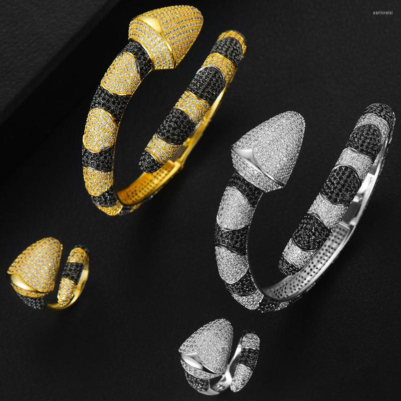 

Necklace Earrings Set SISCATHY Design Leopard Print Open Bangle Ring Jewelry For Women Bridal Engagement Wedding Party Show Accessories, Picture shown