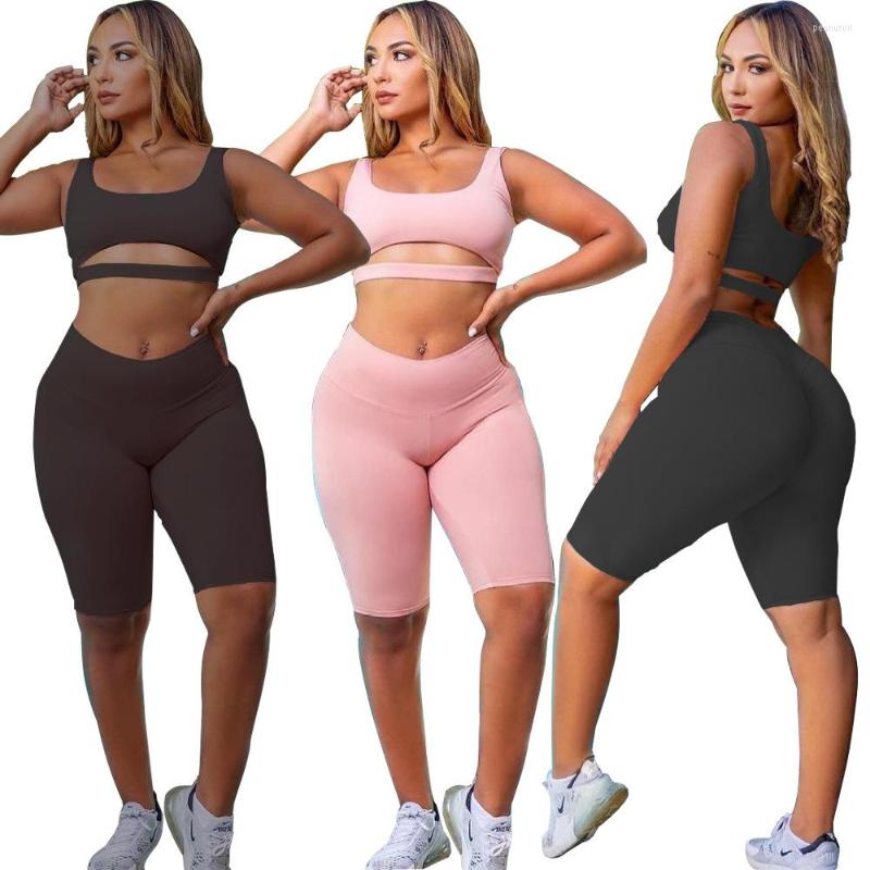

Women' Tracksuits 2022 Summer Women' Clothing Solid Color Hollow Fashion Casual Sports Vest Shorts Two-Piece Suit, Black