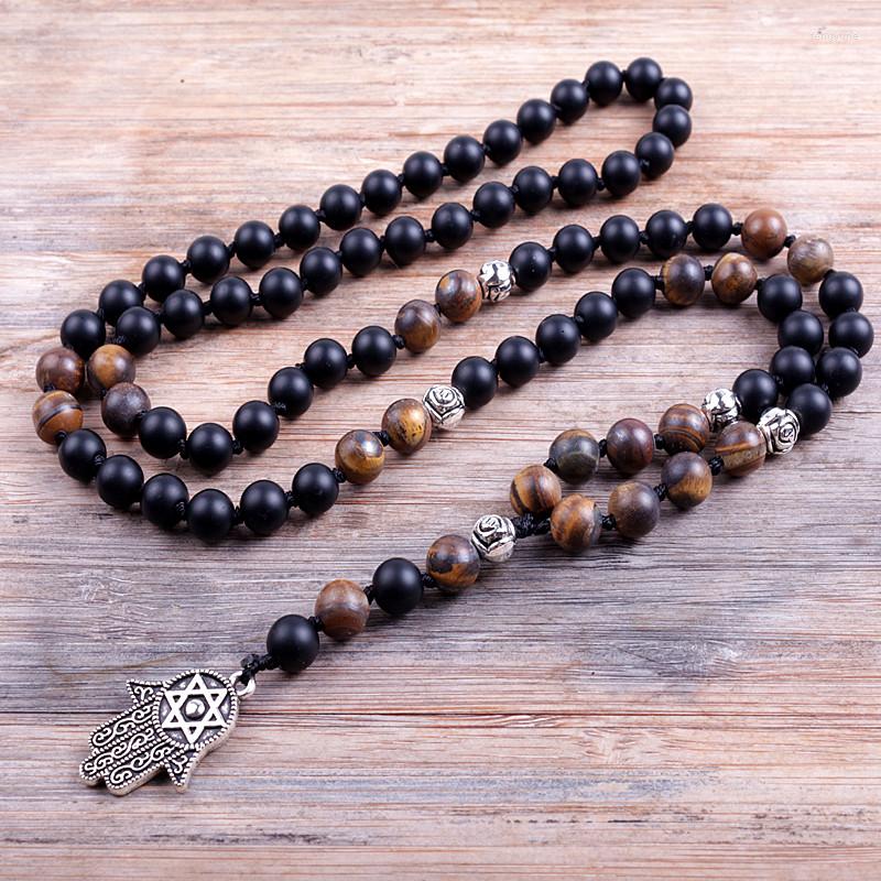

Pendant Necklaces Design Men's Black Necklace 8MM Tiger Stone Bead For Men Mala