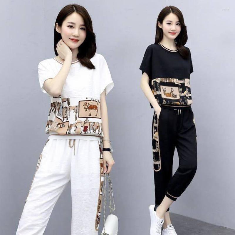 

Women's Two Piece Pants Sets Top Leisure Sports Suit Women's Summer Short Sleeve Loose Versatile Sweatsuit Blouses Clothes Plus Size, One piece pants