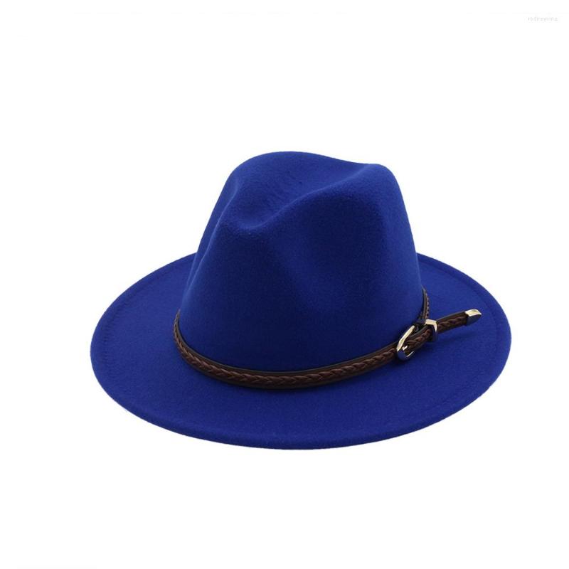 

Berets 2022 Fashion Men Women Fedora Hat With Leather Belt Wide Brim Panama Jazz, Green
