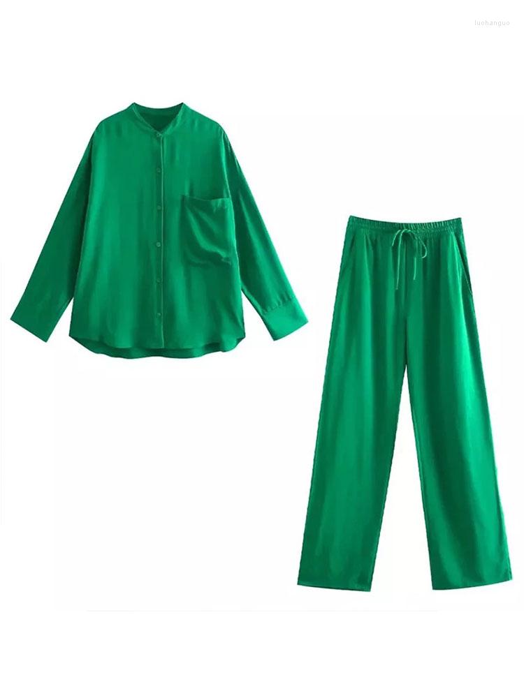 

Women's Two Piece Pants Nlzgmsj ZBZA Set Women 2022 With Pocket Woman Shirts Tops High Waist Drawstring Casual Trouser Sets 202207, Picture shown