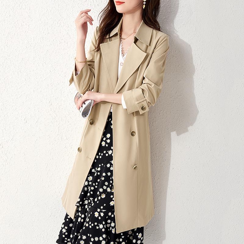 

Women' Trench Coats Temperament British Style Suit Collar Double Breasted Medium And Long Windbreaker Coat Women' Autumn, Dress blue