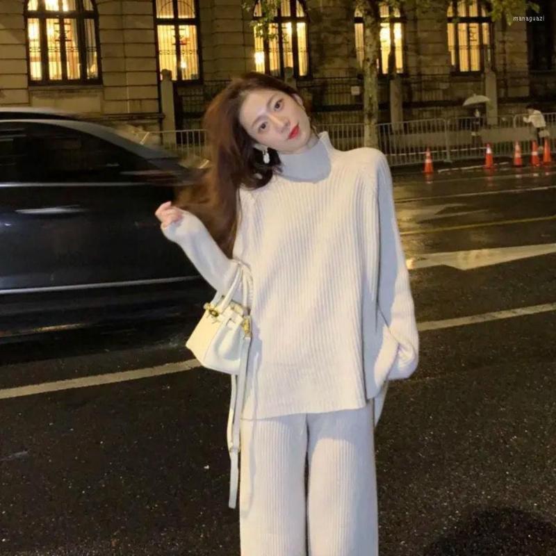 

Women's Tracksuits Fashion Knitting Suit Pants For Women In Autumn And Winter Korean Version Loose Sweater Wide Leg Two Piece, Pink top pants