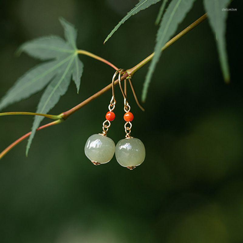

Dangle Earrings Luxury Women Drop Natural Hetian Jade Earings 2022 Christmas Gift Cheongsam Jewelry