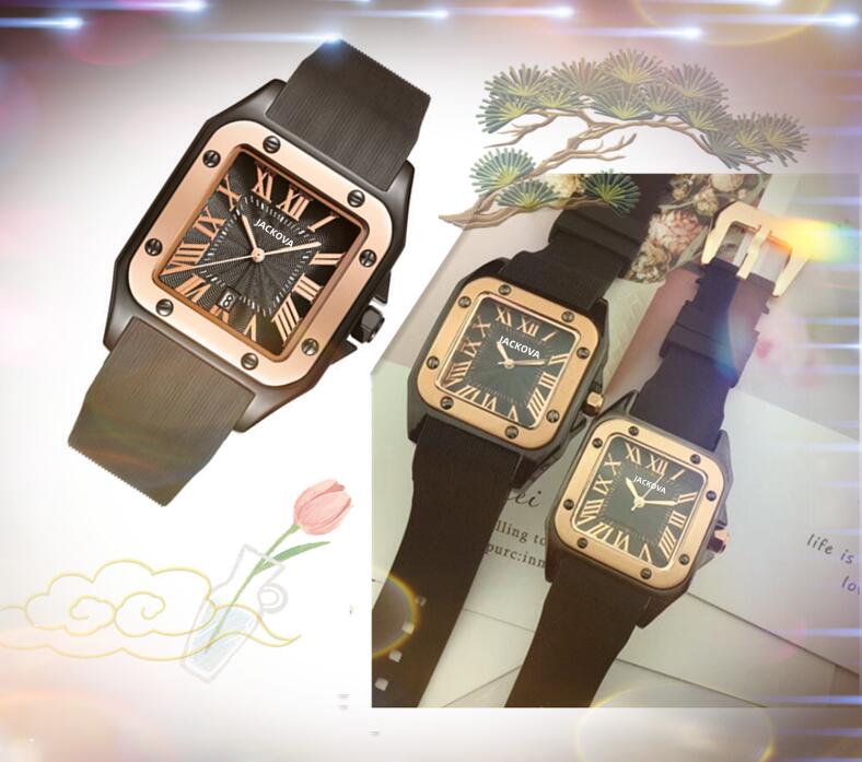 

High Grade men women square roman dial watch week calendar casual business waterproof rubber belt quartz retro classic atmosphere Popular Bracelet Watches, As pic