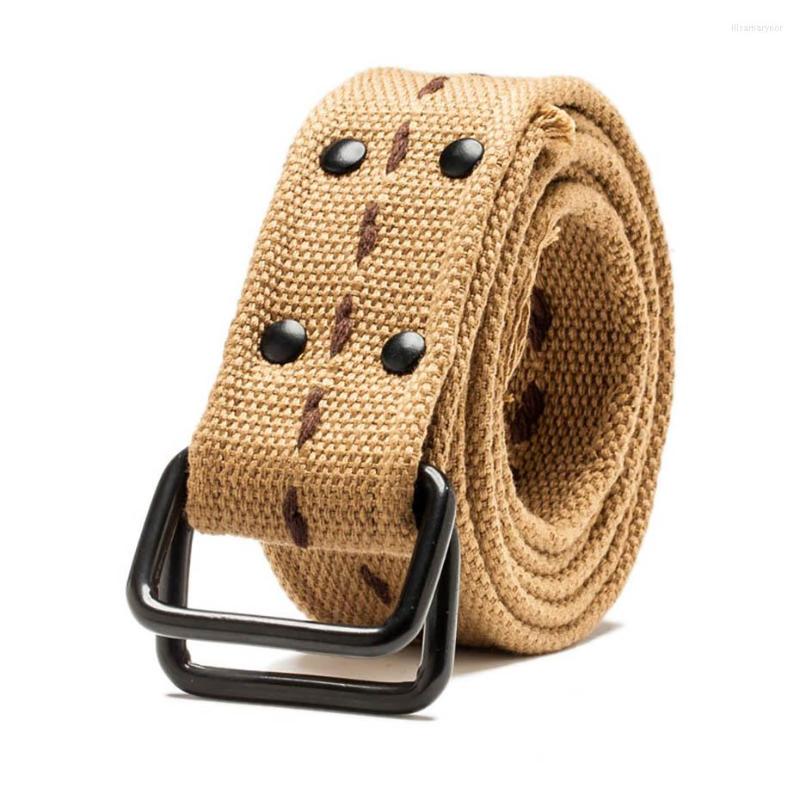 

Belts Cavnas Belt Double Ring Buckle High Quality Designer Brand For Men Woman Casual Fashion Style Jeans 120cm Unisex, Black