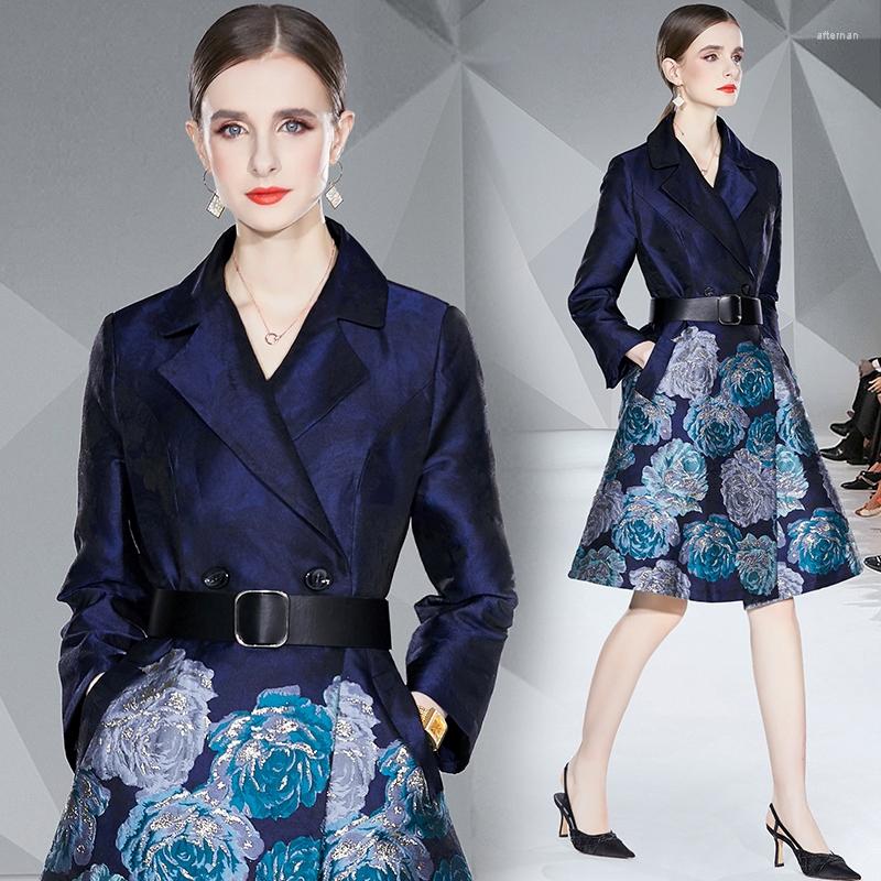 

Women's Trench Coats Runway Design Autumn Winter Women Temperament Jacquard Patchwork Windbreaker Vintage Fashion Double-Breasted Casual, Photo color