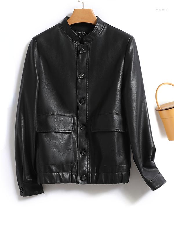 

Women's Leather 2023 Genuine Jacket Women Autumn Short Korean Fashion Sheepskin Coats Casual Jackets Coat Jaqueta Feminina, Black