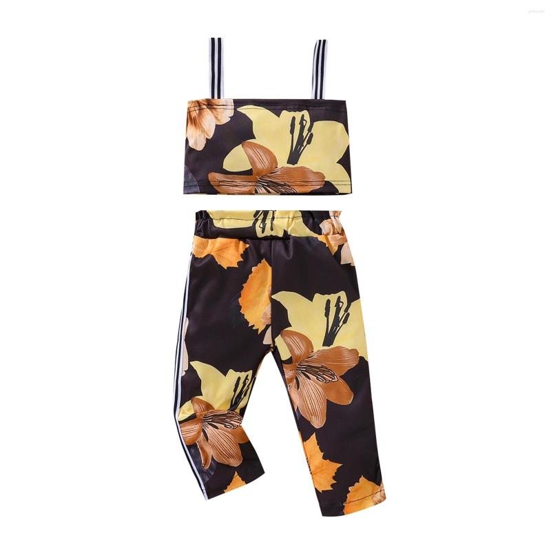 

Clothing Sets 2Pcs Kid Girls Summer Outfits Kids Floral Print Square Neck Sleeveless Strappy Tank Tops Casual Long Pants Set, Picture shown