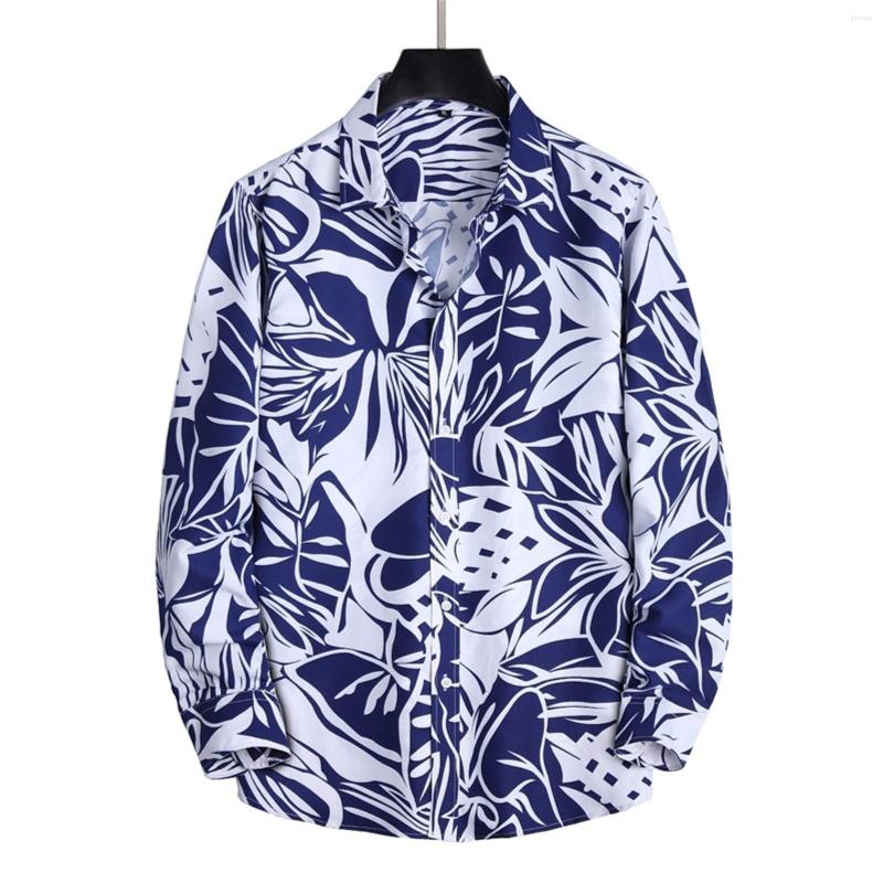

Men's Casual Shirts Viscose Shirt Men Autumn Winter Single Breasted Lapel Full Print Beach Long Sleeve Vacation Large T For, Black