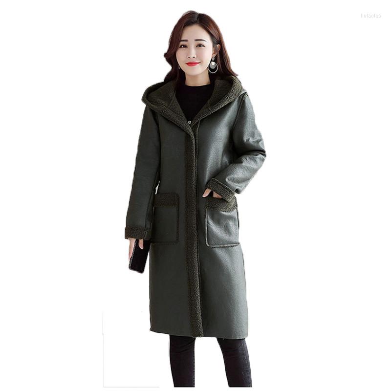 

Women' Leather Jacket Women Black Faux Winter 2022 Long Coat Clothing Autumn Fashion Warm Coats LR689