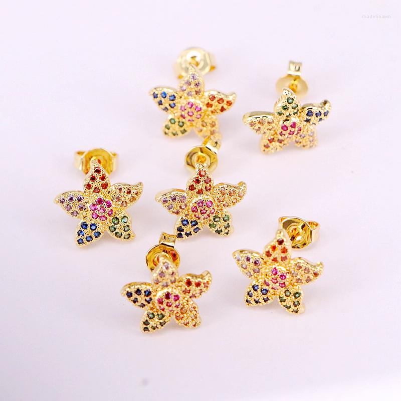 

Stud Earrings 6Pairs Cz Micro Pave For Women Girls Gold Color Fashion Crystal Rainbow Multicolor Zirconia Flower Earring Studs Party Jewelry