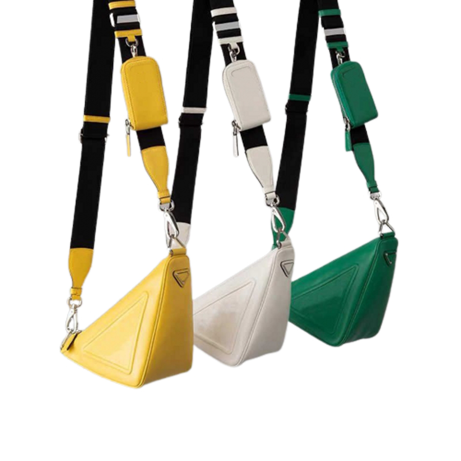 

Designer Shoulder Bags Triangle Pure color Purse Unisex style Two-in-one Fashion Bag soft leather pocket with wallet wide strap cornucopla, White