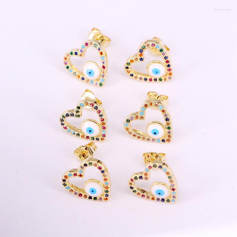 

Stud Earrings 6Pairs Arrived Earring Gold Filled Colorful Cz Heart