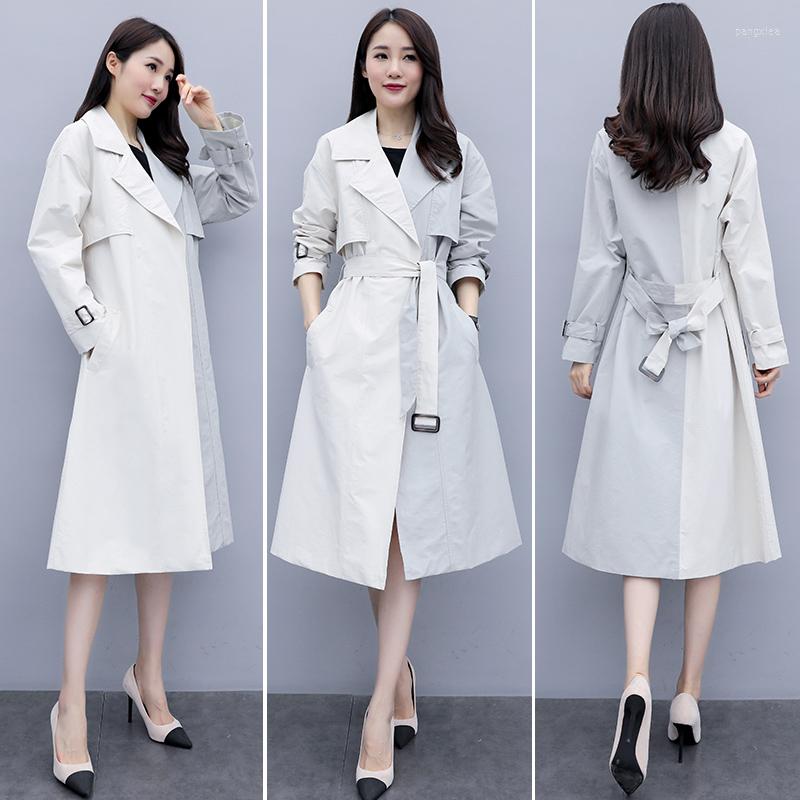 

Women's Trench Coats 2022 Spring Autumn Women Coat Cardigan Turn-down Collar Fashion Elegant Lady Long, Silver